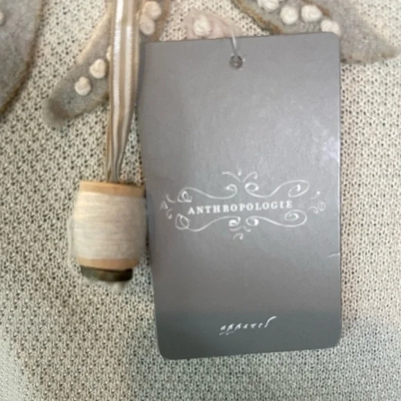 ANTHROPOLOGIE Knitted & Knotted Ivory Cardigan Felt Leaf Cashmere Cotton NWT - Picture 5 of 16